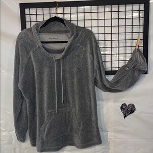 Three Heart velour like Charcoal Cowl Neck Sweater